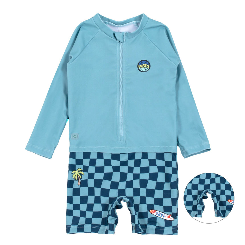 Maillot UV Manches Longues Damiers 6-24mois-Nano-Turquoise-6-12 m-BOS-S26S311-1-CLÉMENT