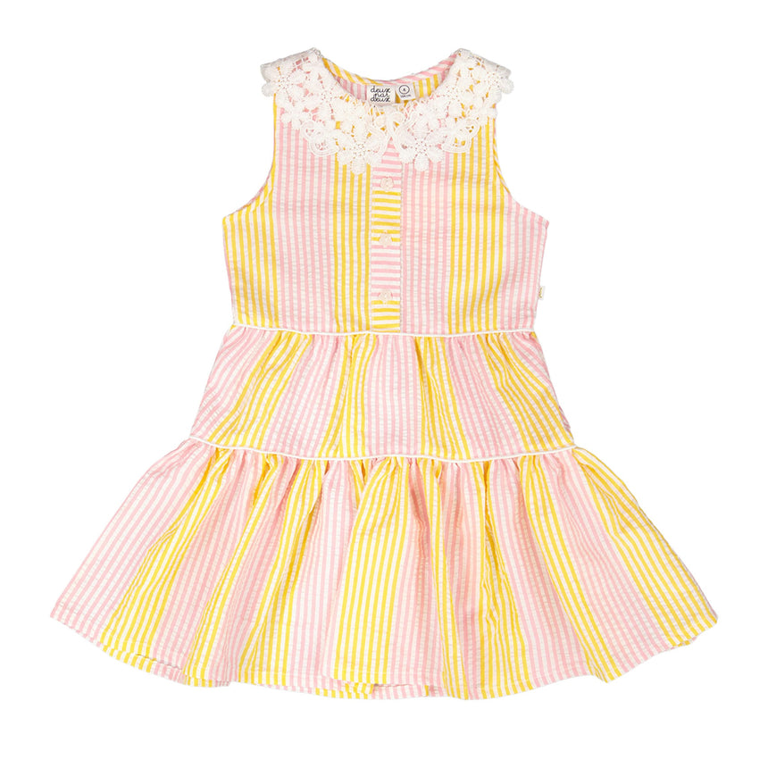 Robe Rayé Marguerites 7-10ans-Deux par Deux-Rose-7-2X2-H30I85-137C-CLÉMENT