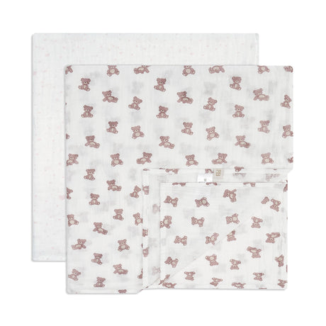Couvertures de Mousseline (2) - Ours Rose-Piccolo Bambino-ABN-PBD03M97E3PK-CLÉMENT