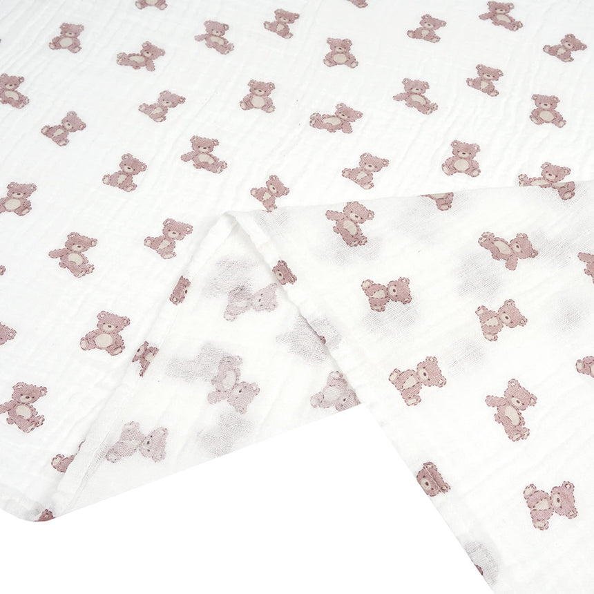 Couvertures de Mousseline (2) - Ours Rose-Piccolo Bambino-ABN-PBD03M97E3PK-CLÉMENT