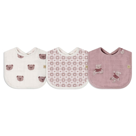 Bavoirs en Mousseline (3) - Ours Rose-Piccolo Bambino-ABN-PBF06M99E3PK-CLÉMENT