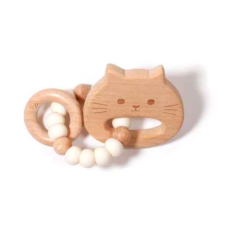 Hochet De Bois Chat - Blanc Cassé-Bulle-BUB-B-NM002-09-CLÉMENT