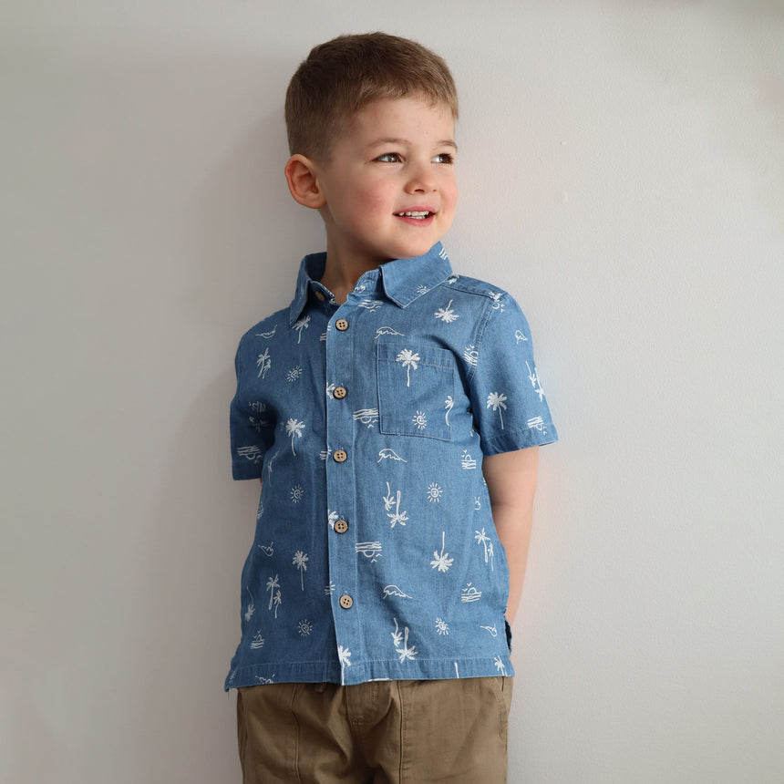 Chemise Chambray Surf 2-10ans-Chat Botte-CHI-1265455C-DEN-CLÉMENT
