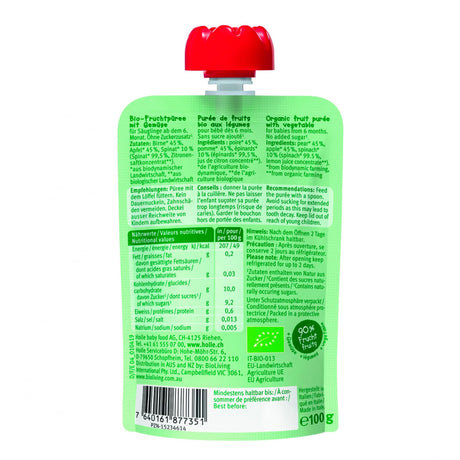 Purée Bio - Power Parrot - Poire avec Pomme et Épinard (À partir de 6 mois)-Holle-HLL-HV3-CLÉMENT