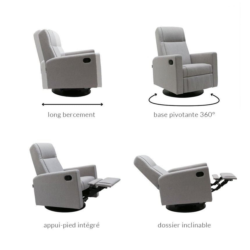 Fauteuil Berçant et Pivotant Nelly - Nubia Silver / Noir-Jaymar BB-JAM-521-NUBIAS57-CLÉMENT