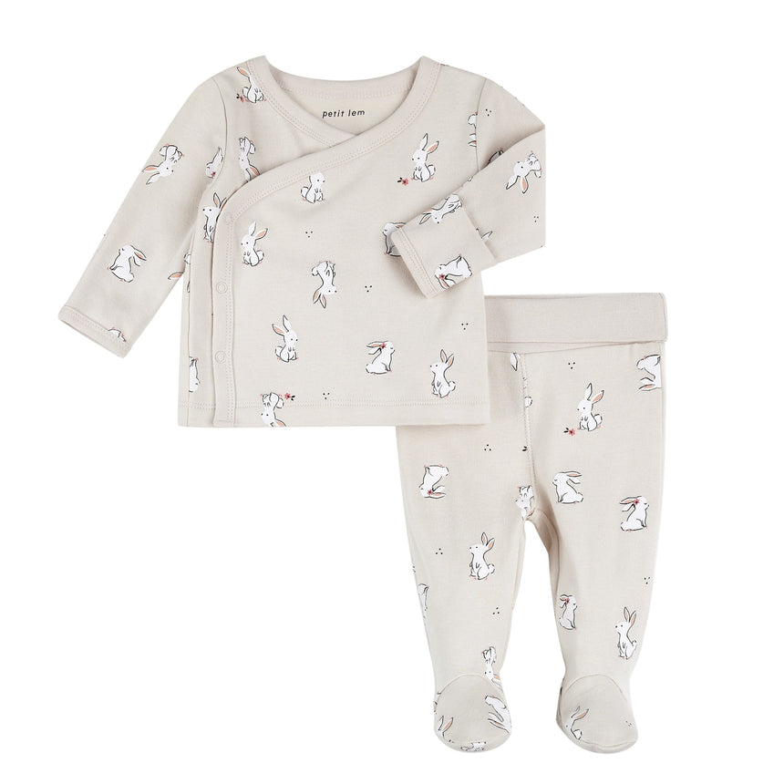 Ensemble Pantalon Lapins 0-9mois-Petit Lem-Beige-Nouveau-né-LEM-23YRL12500-CLÉMENT