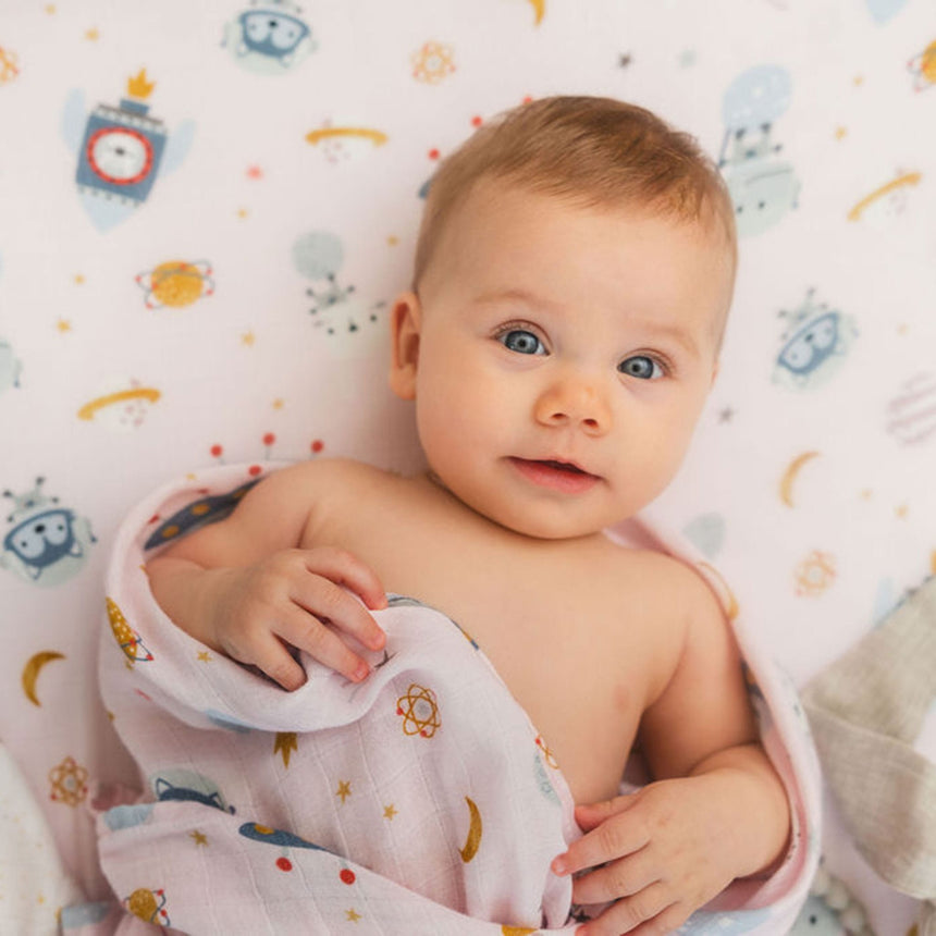 Drap Contour pour Lit de Bébé - Mousseline Bambou Astro-Loulou Lollipop-LLP-CRIBASX-CLÉMENT