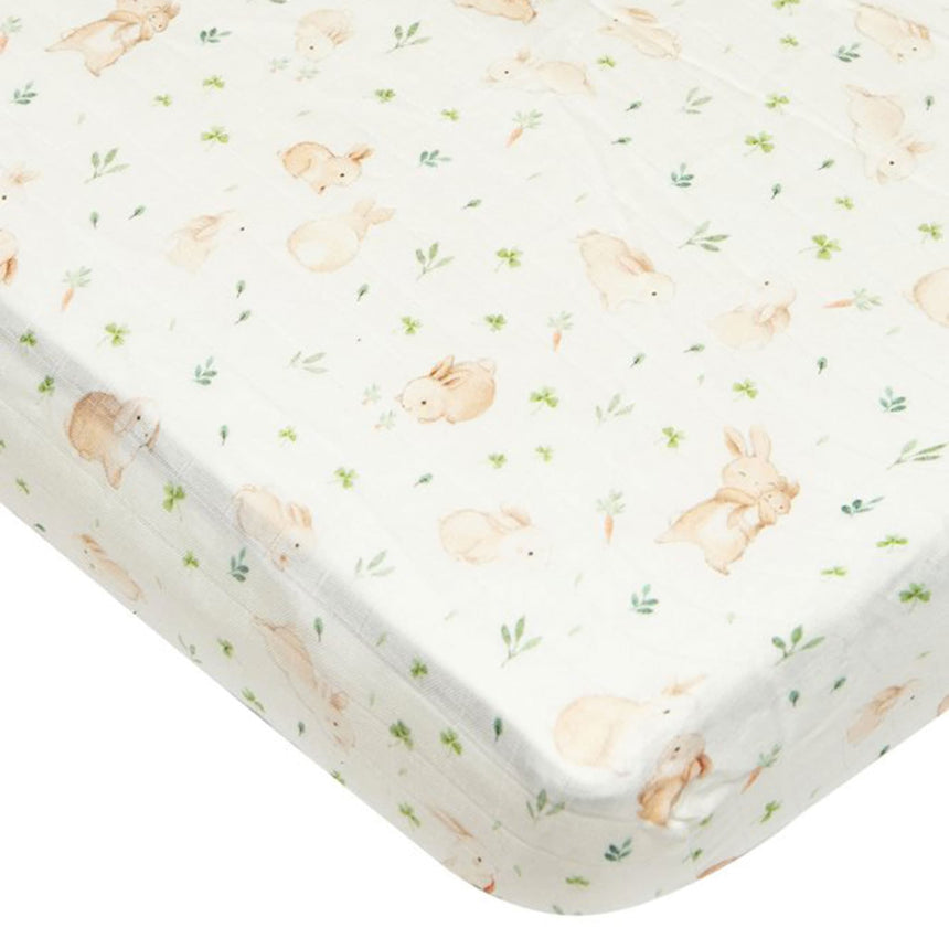 Drap Contour pour Lit de Bébé - Mousseline Bambou Lapins-Loulou Lollipop-LLP-CRIBBUNNY-CLÉMENT