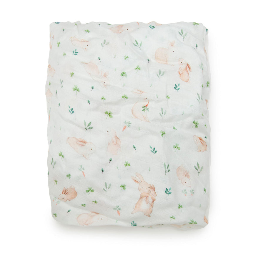Drap Contour pour Lit de Bébé - Mousseline Bambou Lapins-Loulou Lollipop-LLP-CRIBBUNNY-CLÉMENT