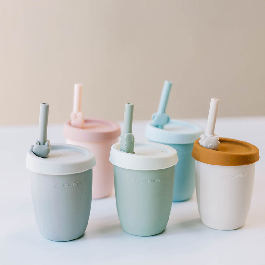 Gobelet en Silicone avec Couvercle et Paille - Éléphant-Loulou Lollipop-LLP-TCUP-003-BLU-CLÉMENT