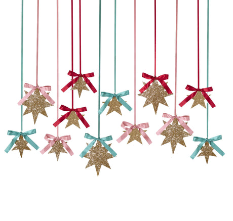 Décorations d’étoiles suspendues à paillettes dorées (x 12)-Meri Meri-MME-304881-CLÉMENT