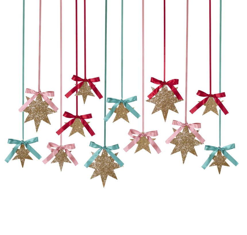 Décorations d’étoiles suspendues à paillettes dorées (x 12)-Meri Meri-MME-304881-CLÉMENT