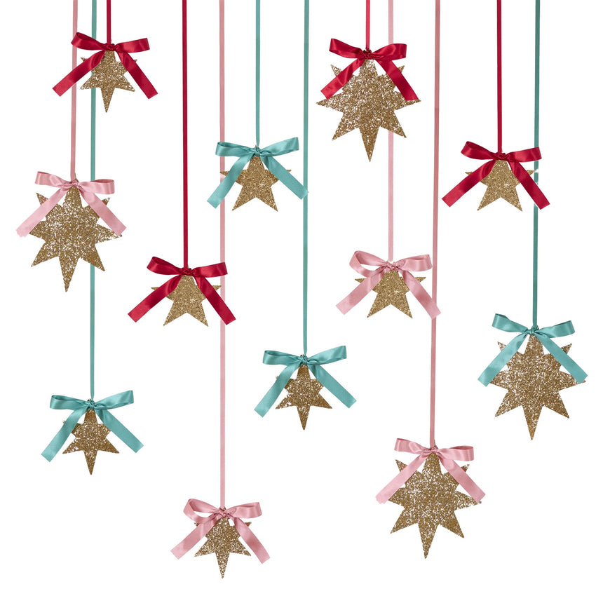 Décorations d’étoiles suspendues à paillettes dorées (x 12)-Meri Meri-MME-304881-CLÉMENT