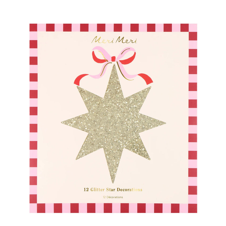 Décorations d’étoiles suspendues à paillettes dorées (x 12)-Meri Meri-MME-304881-CLÉMENT