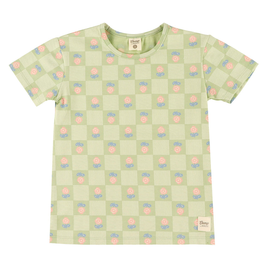 T-shirt Carreaux Floral 2-8ans-Camp by Birdz-Sauge-2-NAS-CLSPKG677-GF-CLÉMENT